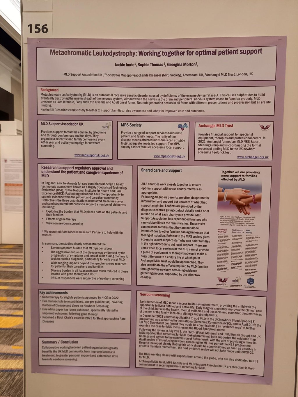 Poster about Metachromatic Leukodystrophy: working together for optimal patient support.